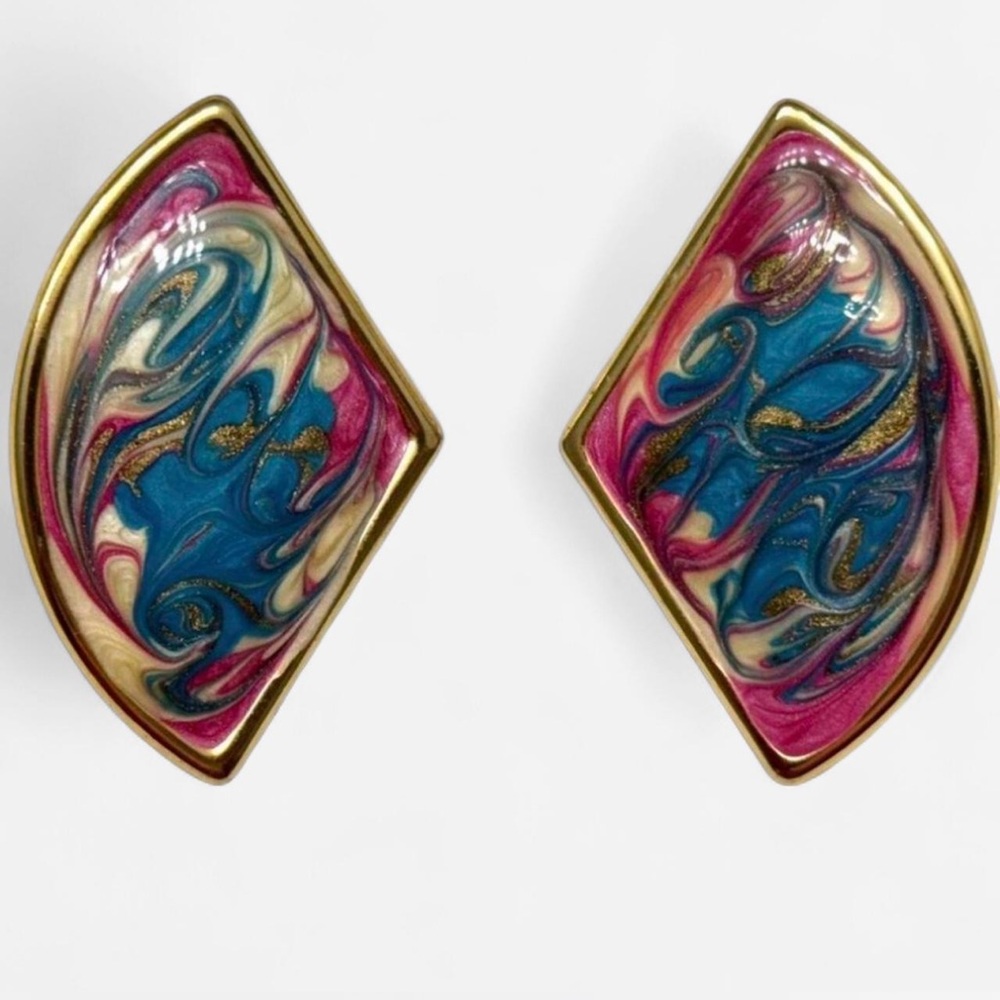 Gold and Multicolor Abstract Earrings